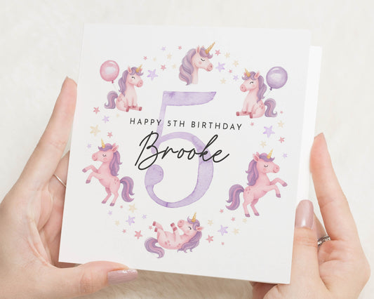 5th Birthday Card for Girl, Unicorn Birthday Card, Personalised Birthday Card for Daughter, 5th Birthday Card, Cute Birthday Card
