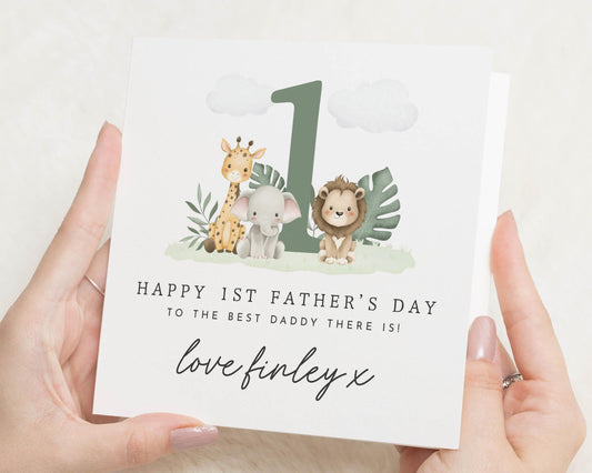 1st Fathers Day Card from Baby, Fathers Day Card for Daddy, Safari Animal Card, Personalised Fathers Day Card, Cute Daddy Card
