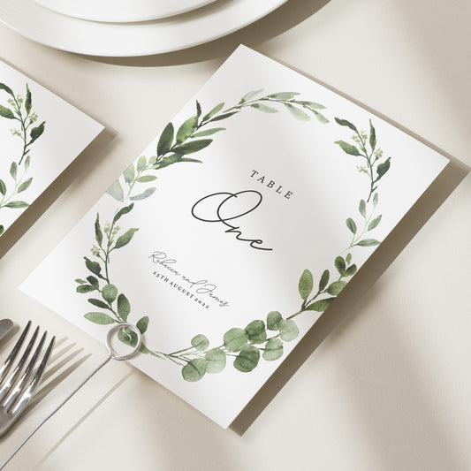 Greenery Wedding Table Signs, Botanical Table Numbers, Table Decor Wedding, Wedding Table Number Cards, Greenery Table Names 'Alethea'