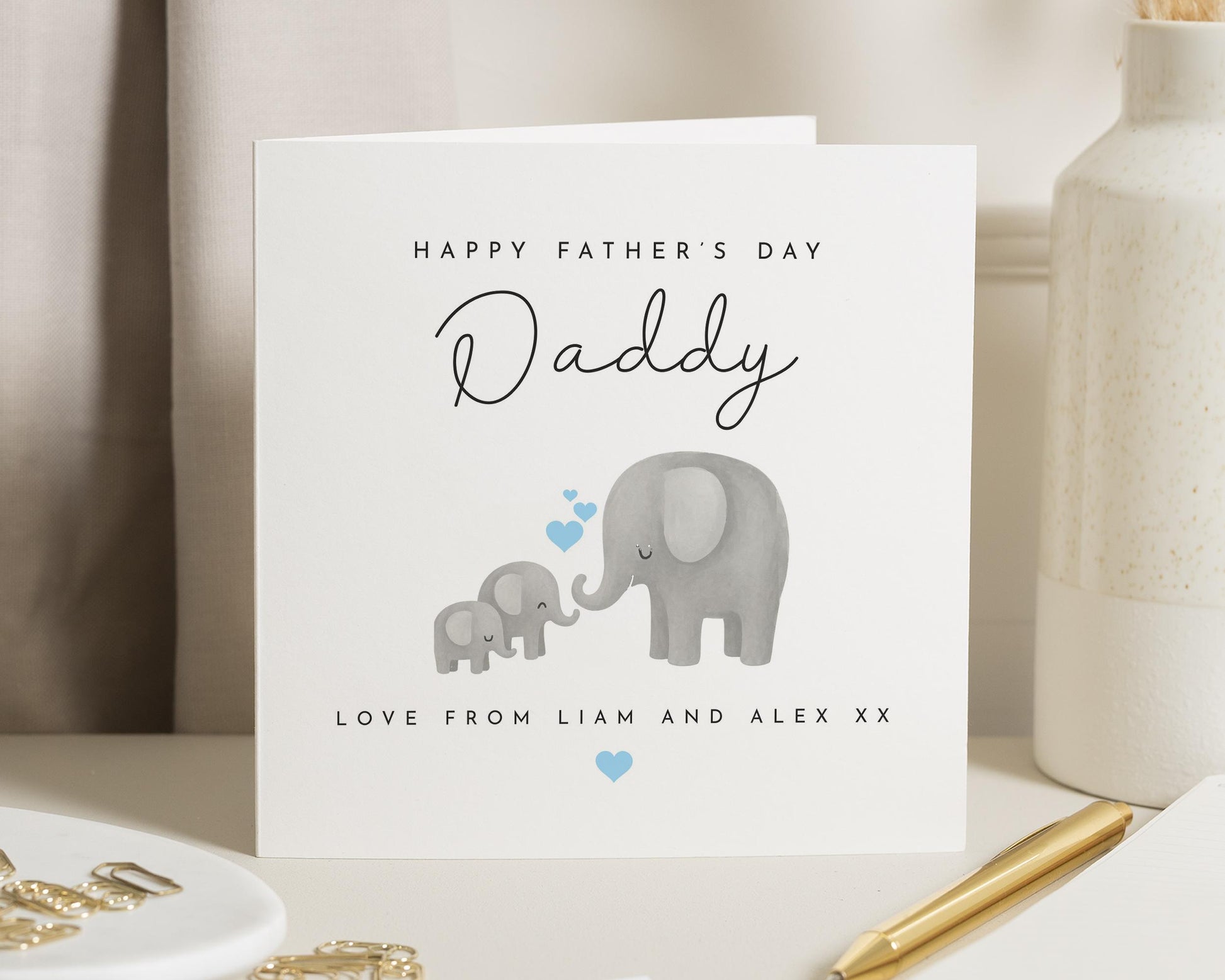 Fathers Day Card for Daddy, Fathers Day Card from Kids, Elephant Card, Personalised Fathers Day Card, Cute Fathers Day Card for Dad