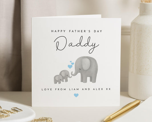 Fathers Day Card for Daddy, Fathers Day Card from Kids, Elephant Card, Personalised Fathers Day Card, Cute Fathers Day Card for Dad