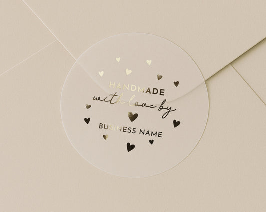 Handmade With Love Stickers, Personalised Business Stickers, Custom Foil Stickers, Packaging Stickers, Gold Foil Labels