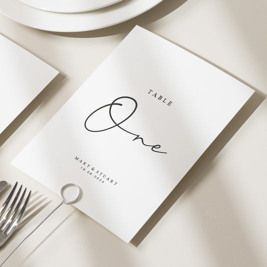 Elegant Wedding Table Name Cards, Simple Wedding Table Numbers, Calligraphy Table Name Cards, Double Sided Table Number Cards 'Mary'