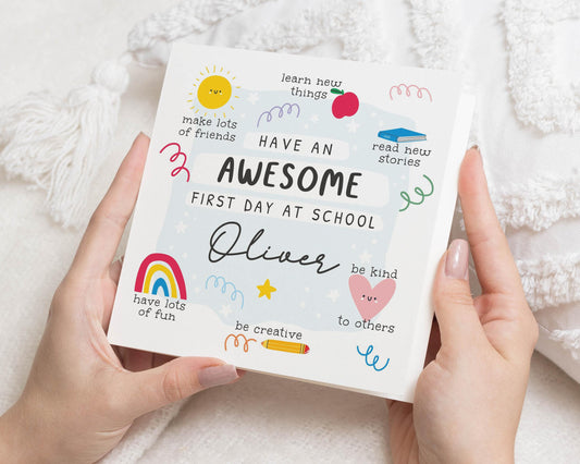 First Day Of School Card, Personalised Card For Kids, Good Luck Card, Back To School Card, Card For Boy, Card For Girl, Rainbow Card