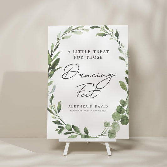 Botanical Wedding Take A Pair Sign, Eucalyptus Sign, Dancing Feet Wedding Sign, Flip Flop Wedding Sign, Simple Design 'Alethea'