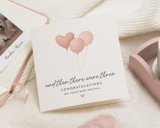 And Then There Were Three Card, New Baby Card, Congratulations Card, Baby Arrival Card, Card for New Parents, Cute Baby Card
