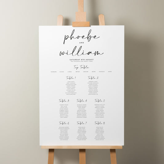 Wedding Table Plan, Personalised Calligraphy Seating Plan, Modern A1 Sign, Find Your Seat Sign, Table Plan, Modern Wedding Décor A1 'Phoebe'