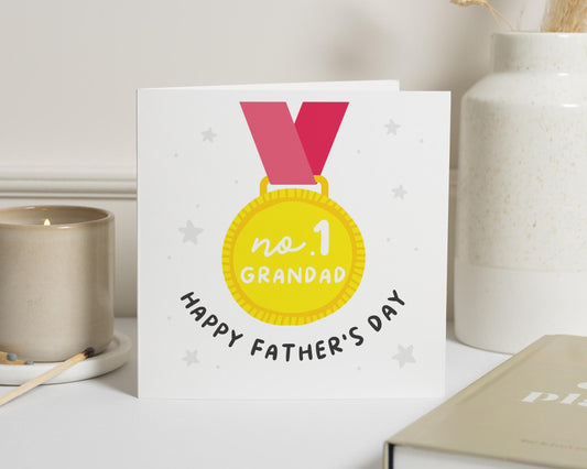 Fathers Day Card for Grandad, No 1 Grandad Fathers Day Card, Happy Fathers Day Card, Card for Him, Medal Card, Grandad Card