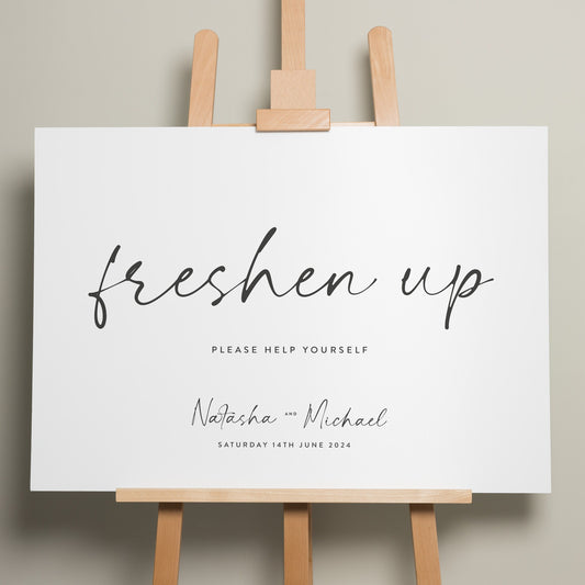 Simple Wedding Freshen Up Sign, Bathroom Basket Wedding Sign, Simple Wedding Bathroom Sign, Wedding Stationery 'Natasha'