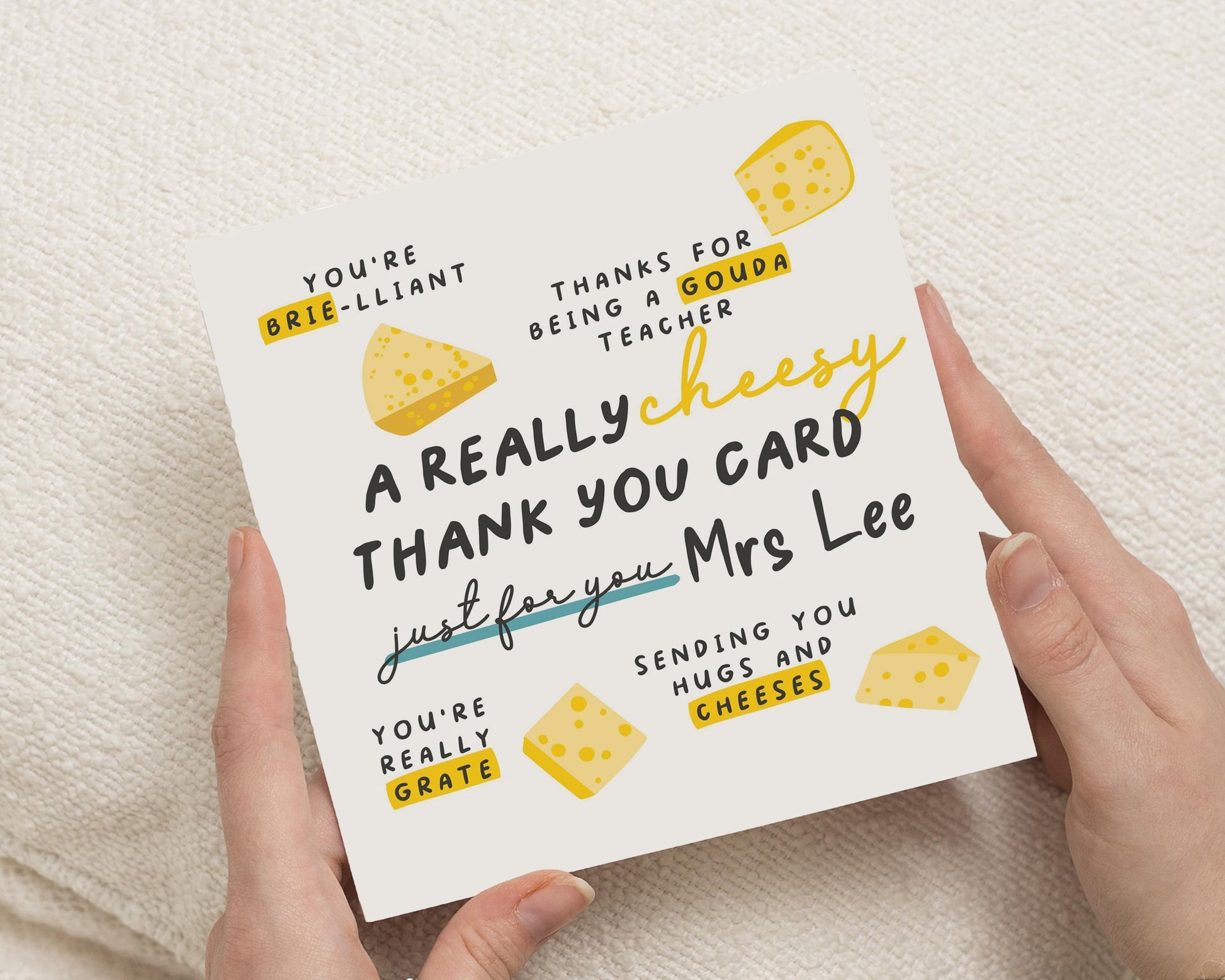 Thank You Card for Teacher, Cheesy Teacher Thank You Card, Funny Thank You Card, Personalised Teacher Card, End of Term Card