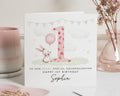 1st Birthday Card for Granddaughter, Berry Special Granddaughter Card, Personalised Bunny Birthday Card, First Birthday Card for Girl