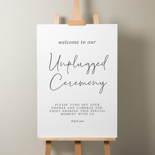 Simple Modern Wedding Unplugged Ceremony Welcome Sign, Calligraphy Wedding Sign, Simple Wedding Welcome Sign, Wedding Stationery 'Hailey'
