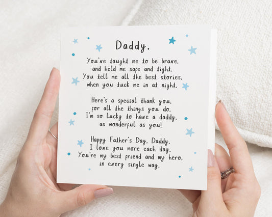 Fathers Day Card for Daddy, Cute Fathers Day Card from Child, Poem Card for Dad, Fathers Day Card from Baby, Daddy Card for Him