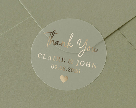 Thank You Sticker, Personalised Wedding Thank You Sticker, Gold Foil Sticker, Custom Envelope Seal, Wedding Favour Sticker