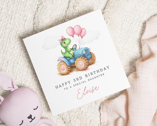 3rd Birthday Card for Daughter, Dinosaur Birthday Card, Personalised Birthday Card for Girl, Cute Birthday Card, Special Daughter Card