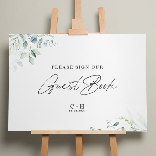Botanical Greenery Wedding Guest Book Sign, Guest Wedding Sign, Sign Our Guest Book Wedding Sign, Foliage Wedding Signage 'Charlotte'