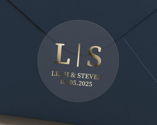 Personalised Wedding Sticker, Gold Foil Initials Sticker, Custom Wedding Envelope Seal, Monogram Wedding Label, Wedding Date Sticker