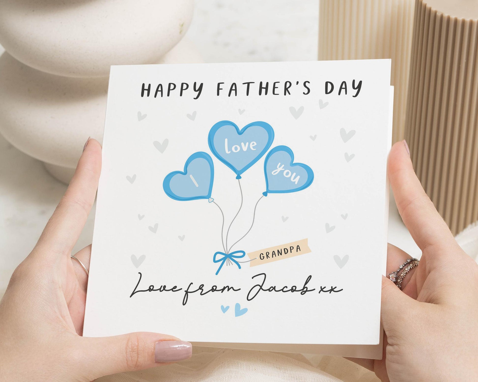 Fathers Day Card for Grandpa, Personalised Fathers Day Card, I Love You Balloons Card, Fathers Day Card from Grandchild