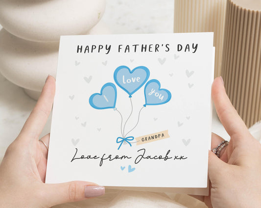 Fathers Day Card for Grandpa, Personalised Fathers Day Card, I Love You Balloons Card, Fathers Day Card from Grandchild