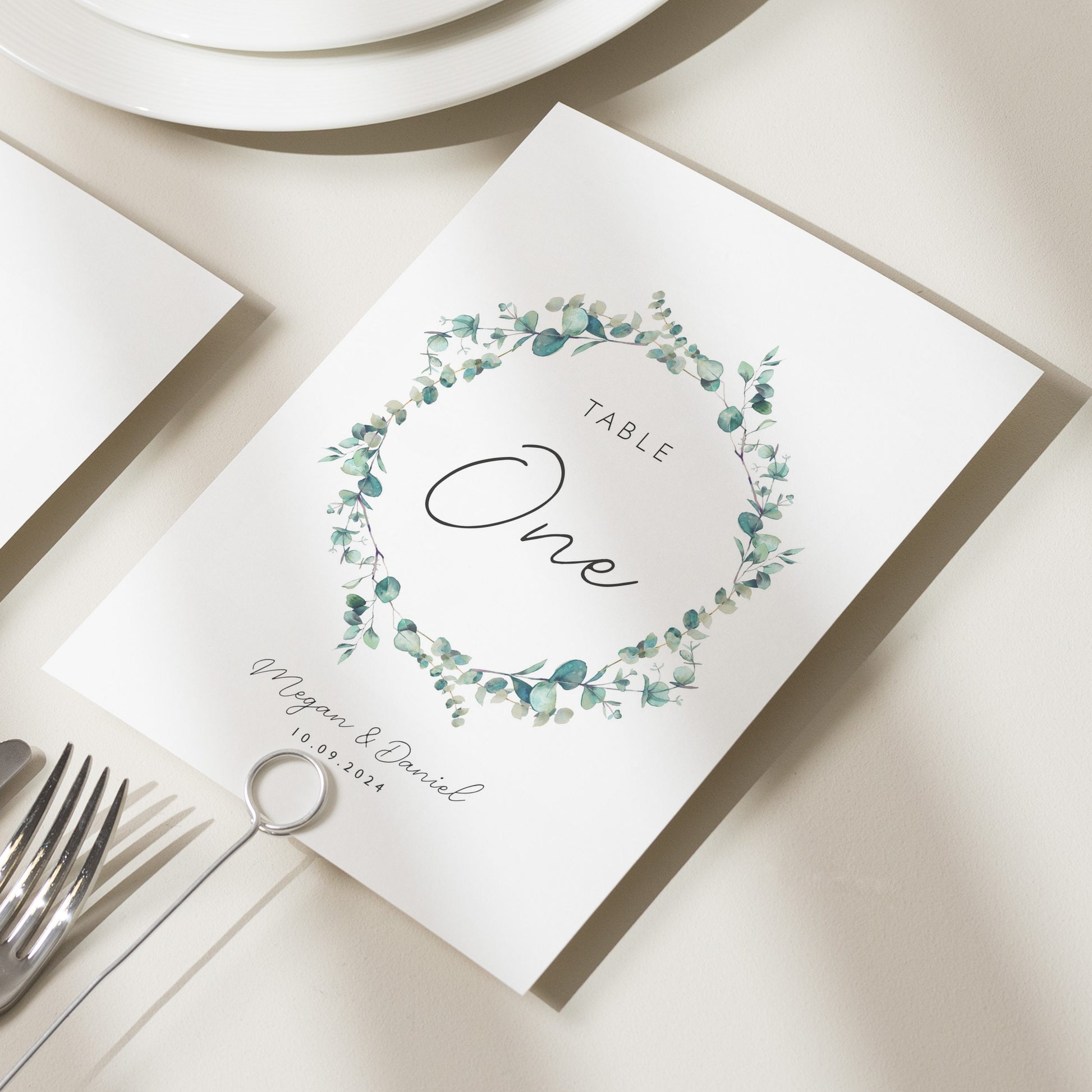 Greenery Wreath Wedding Table Signs, Botanical Table Numbers For Wedding, Wedding Table Decor, Greenery Wedding Table Names 'Megan'