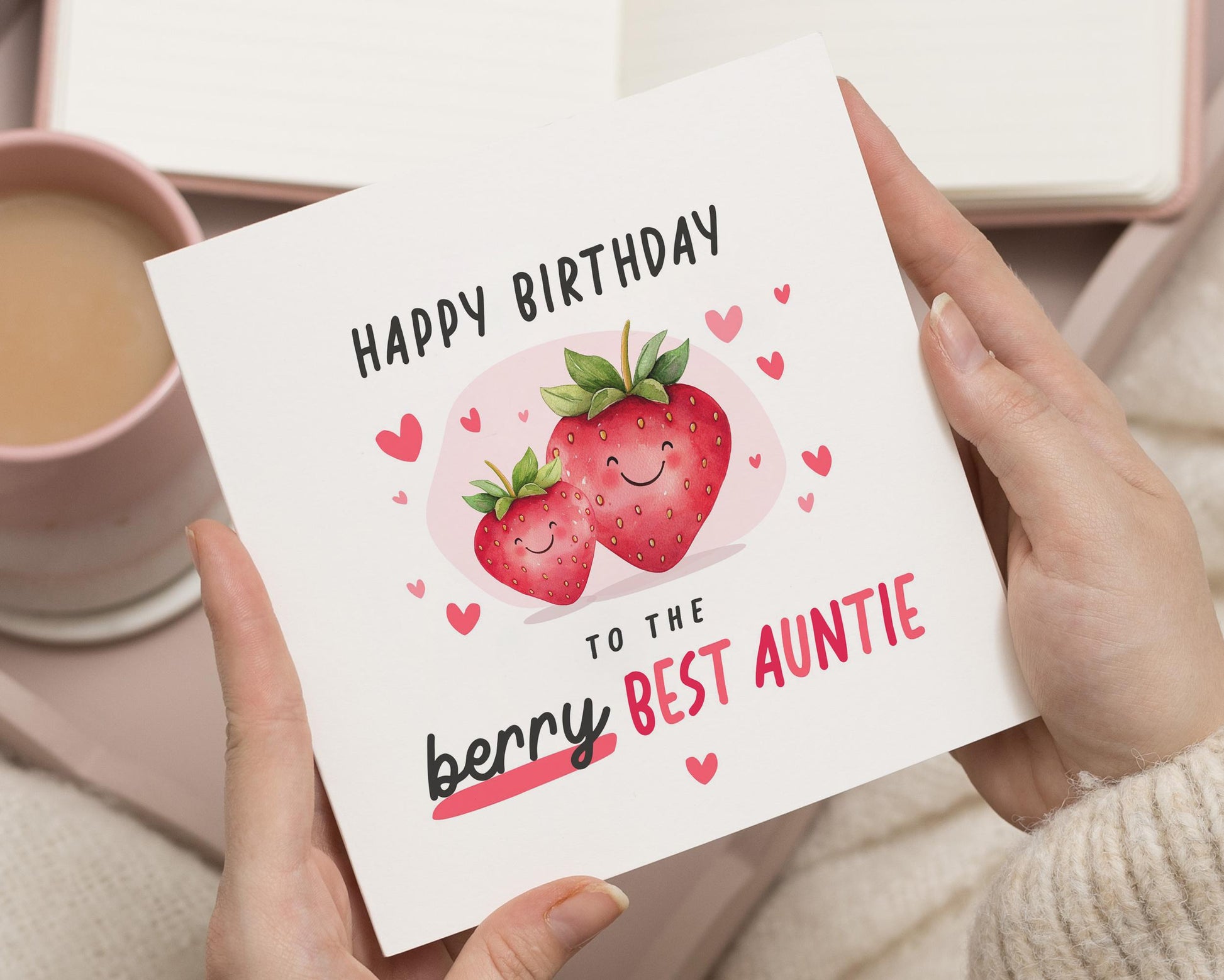 Birthday Card for Auntie, Best Auntie Birthday Card, Cute Birthday Card for Her, Strawberry Pun Card, Personalised Auntie Card