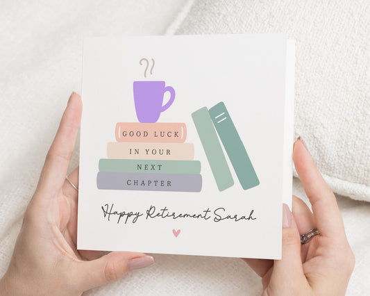 Retirement Card, Happy Retirement Card, Good Luck Card, Personalised Retirement Card, Retirement Card for Her, Book Lover Card