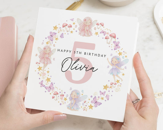 5th Birthday Card for Girl, Fairy Birthday Card, Personalised Birthday Card for Daughter, Birthday Card for Granddaughter, Age 5 Card