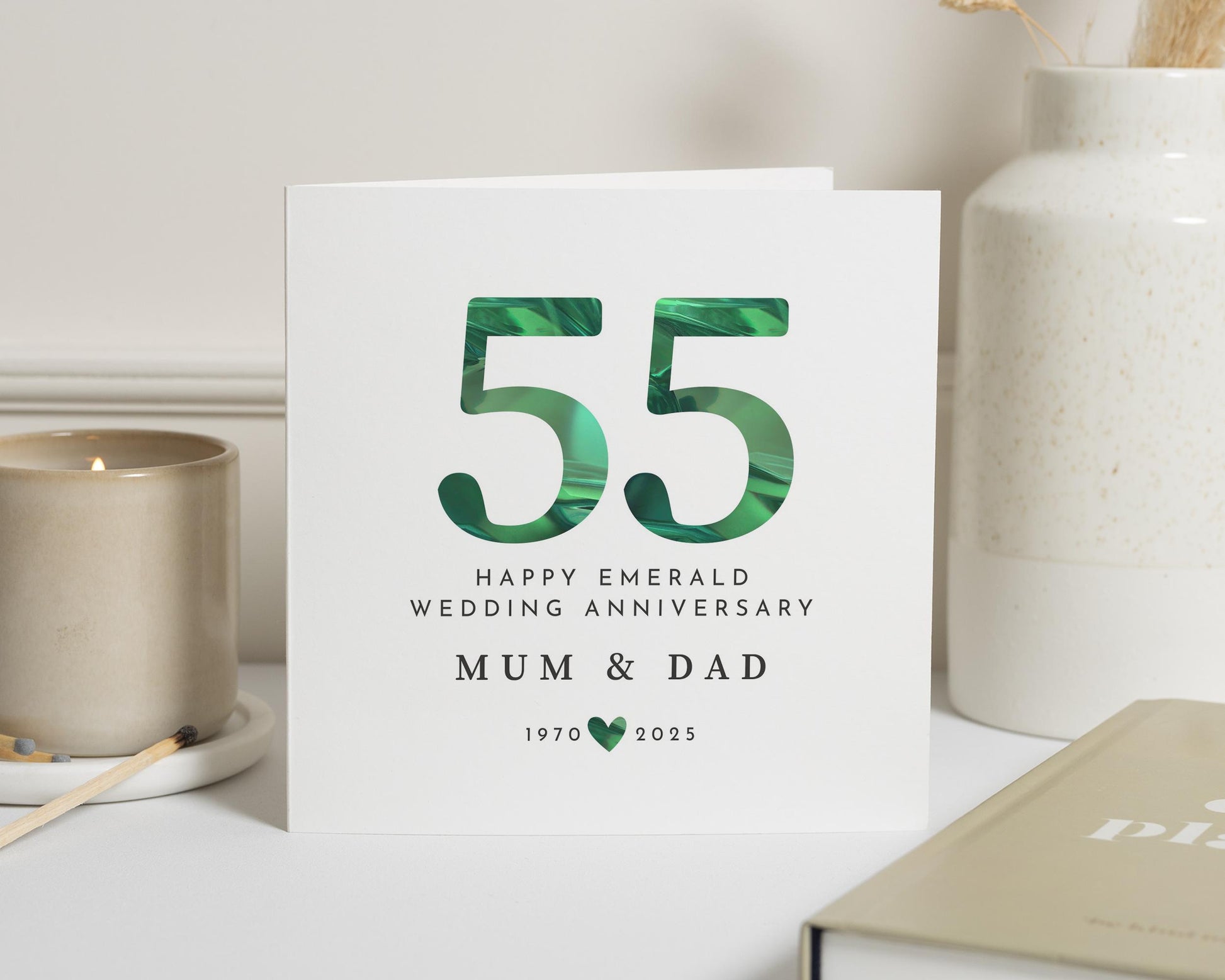 Emerald Anniversary Card, 55th Wedding Anniversary Card, Mum and Dad Anniversary Card, Personalised Anniversary Card, 55 Years Card