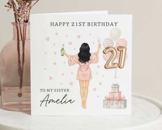 21st Birthday Card for Sister, Personalised Birthday Card, Birthday Card for Her, 21st Birthday Card for Women, Champagne Birthday Card