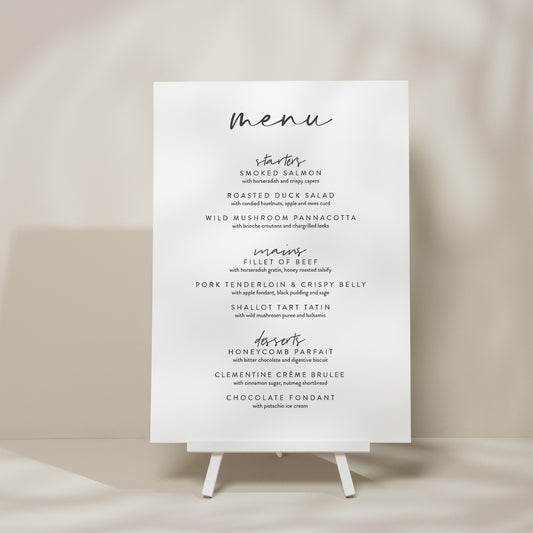 Simple Wedding Menu Sign, Food Menu Wedding Sign, Calligraphy Wedding Signage, Minimalist Wedding Design 'Phoebe'