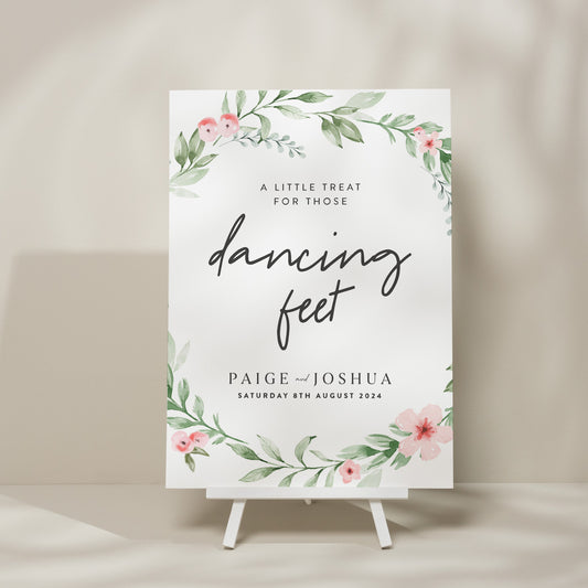 Floral Dance Floor Sign, Dancing Feet Wedding Sign, Flip Flop Wedding Sign, Sign For Wedding, Minimalist Wedding Sign 'Paige'