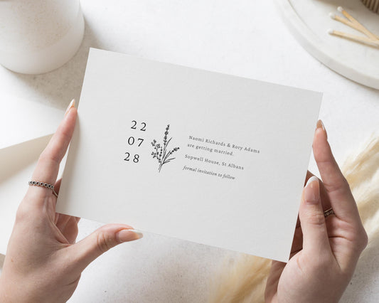 Personalised Save the Date Card, Minimal Save the Date, Wedding Save the Date Card, Simple Save Date, Custom Date Card, Elegant Botanical