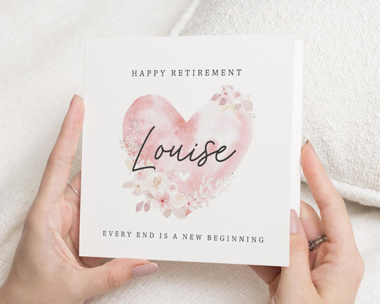 Retirement Card for Her, Personalised Retirement Card, Happy Retirement Card, Retirement Card for Friend, Floral Heart Retirement Card