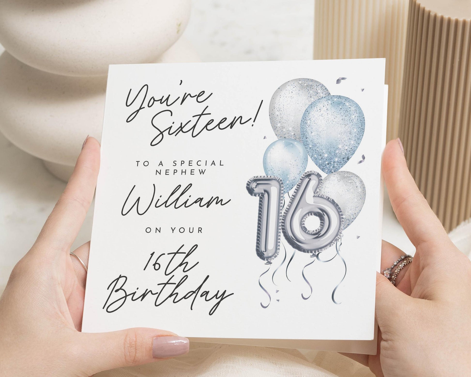 16th Birthday Card for Nephew, Personalised Sixteenth Birthday Card, Birthday Card for Him, Balloon Birthday Card for Boy