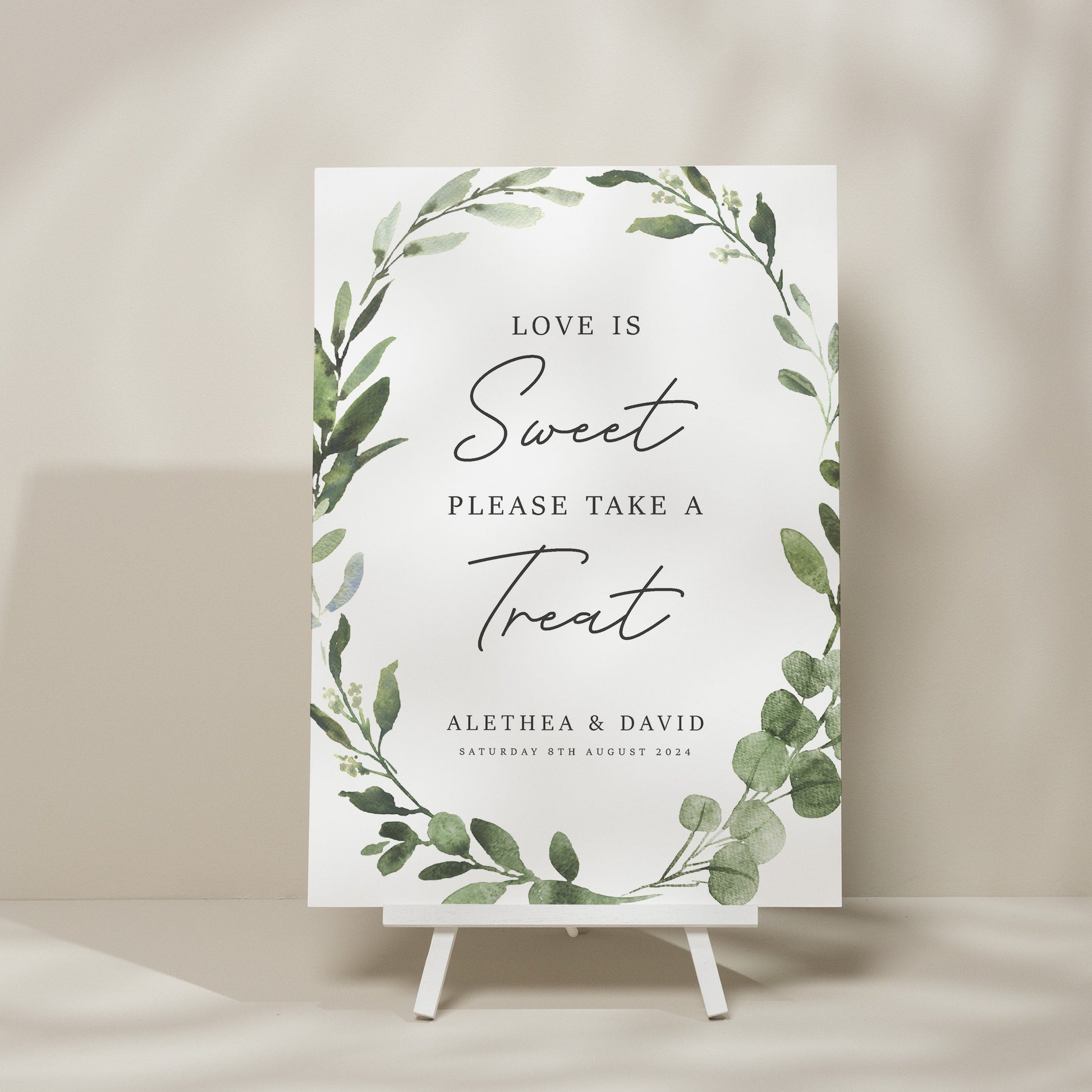 Botanical Wedding Sweet Table Sign, Eucalyptus Sign, Sweet Station Wedding Sign, Sweet Sign For Wedding, Simple Design 'Alethea'