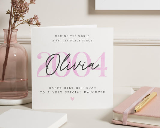 21st Birthday Card for Daughter, Personalised Birthday Card, Special Daughter Card, 2004 Birthday Card, Custom Name Birthday Card
