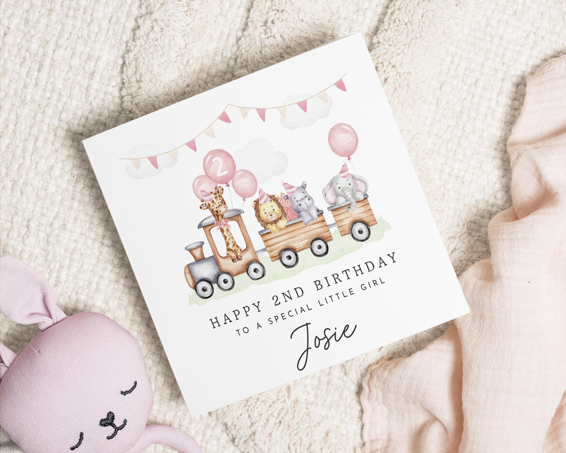 2nd Birthday Card for Girl, Personalised Birthday Card, Safari Animal Birthday Card, Birthday Card for Daughter, Cute Birthday Card