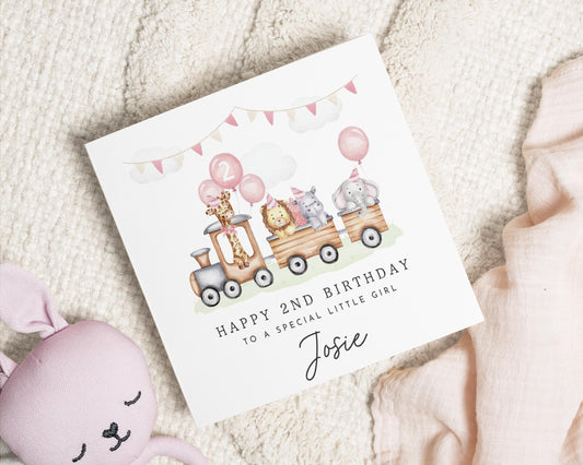2nd Birthday Card for Girl, Personalised Birthday Card, Safari Animal Birthday Card, Birthday Card for Daughter, Cute Birthday Card