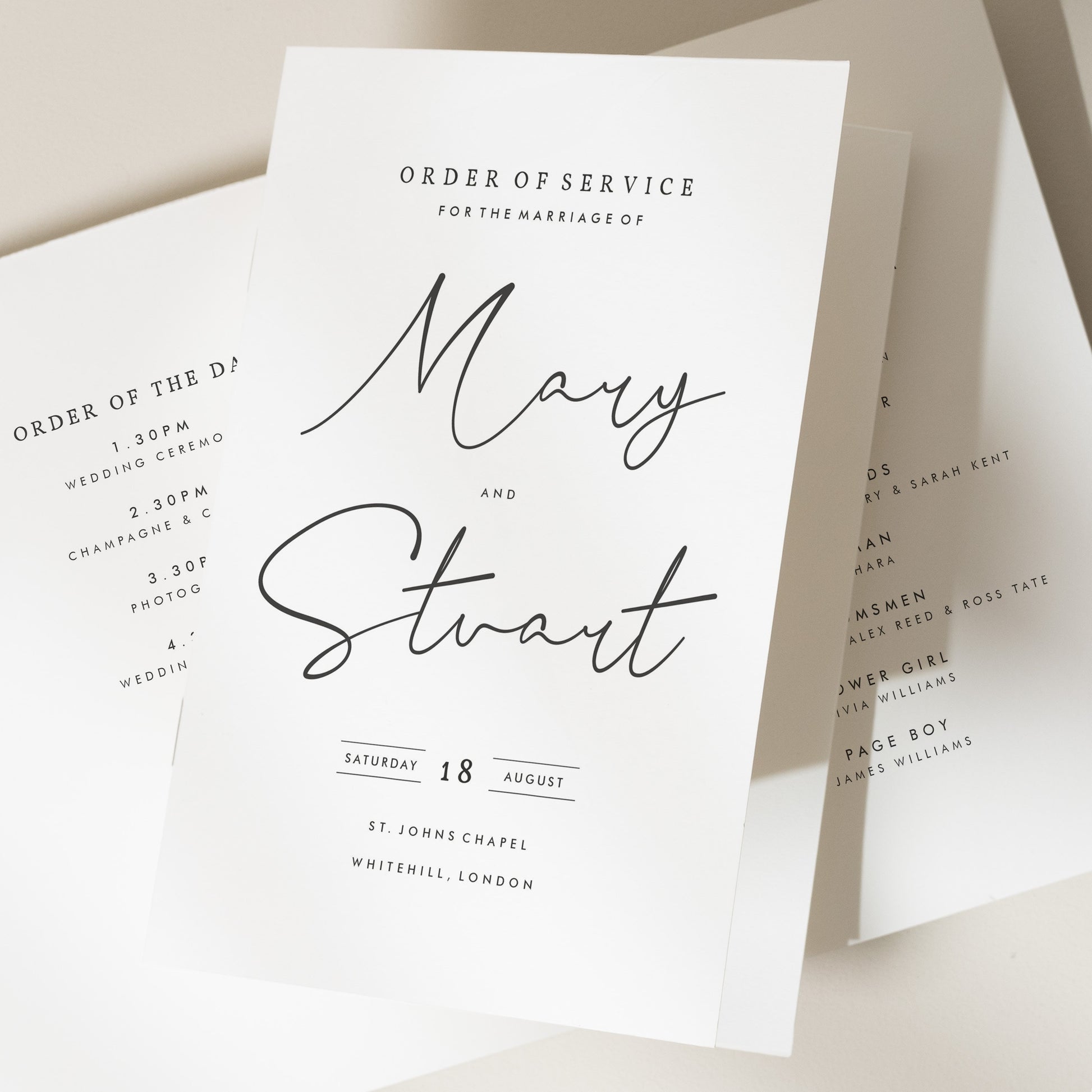 Modern Wedding Service Booklet For Guests, Simple Order Of Service Programme, Elegant Order Of The Day Booklets 'Mary'