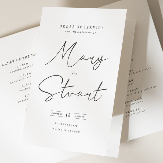Modern Wedding Service Booklet For Guests, Simple Order Of Service Programme, Elegant Order Of The Day Booklets 'Mary'