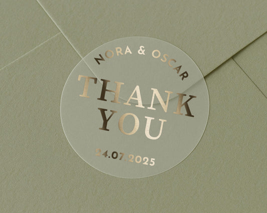 Personalised Thank You Sticker, Wedding Thank You Label, Custom Gold Foil Thank You Sticker, Wedding Envelope Seal, Thank You Sticker