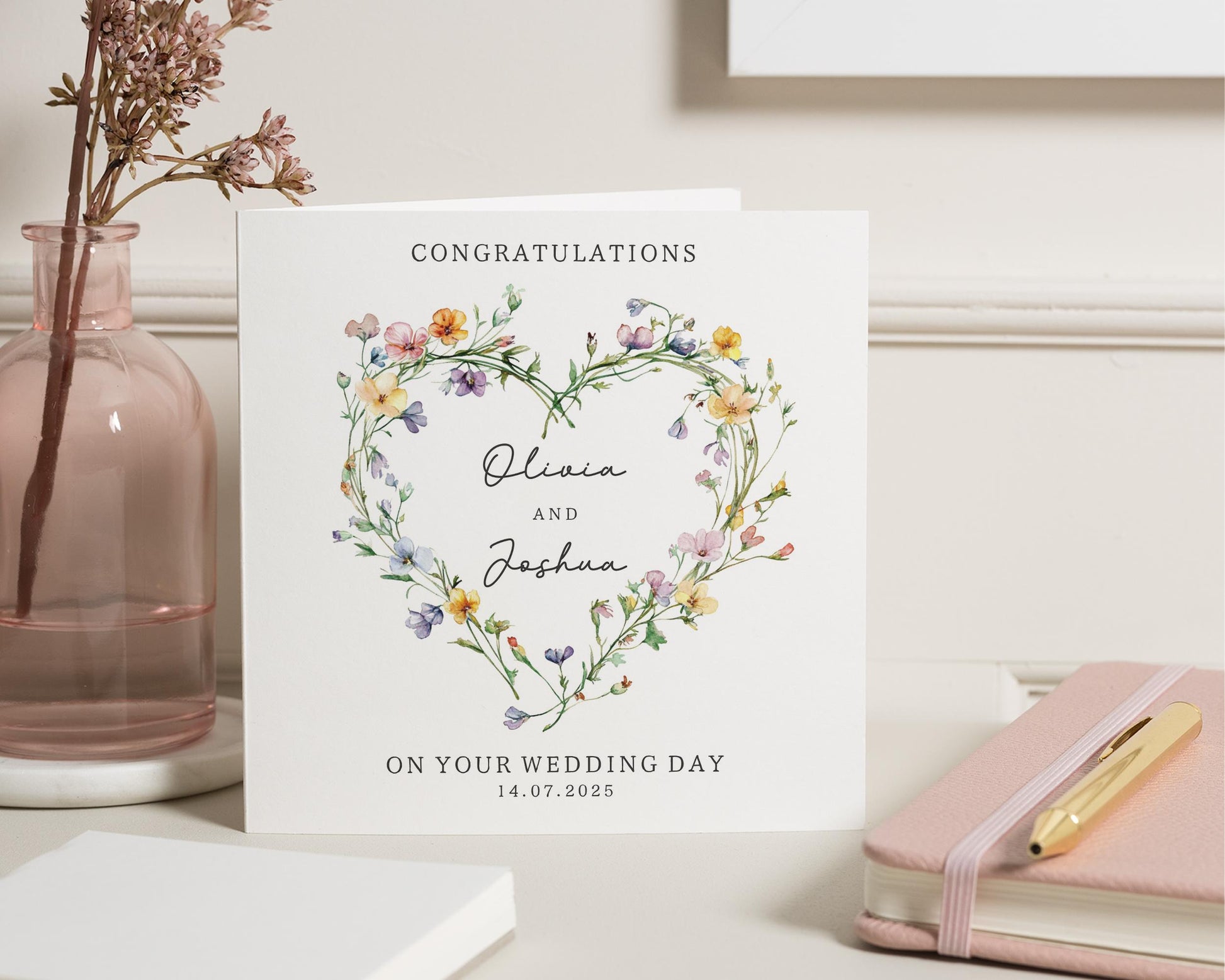 Wedding Card, Personalised Wedding Card, Congratulations Card, Floral Wedding Card, Wedding Day Card, Custom Wedding Card