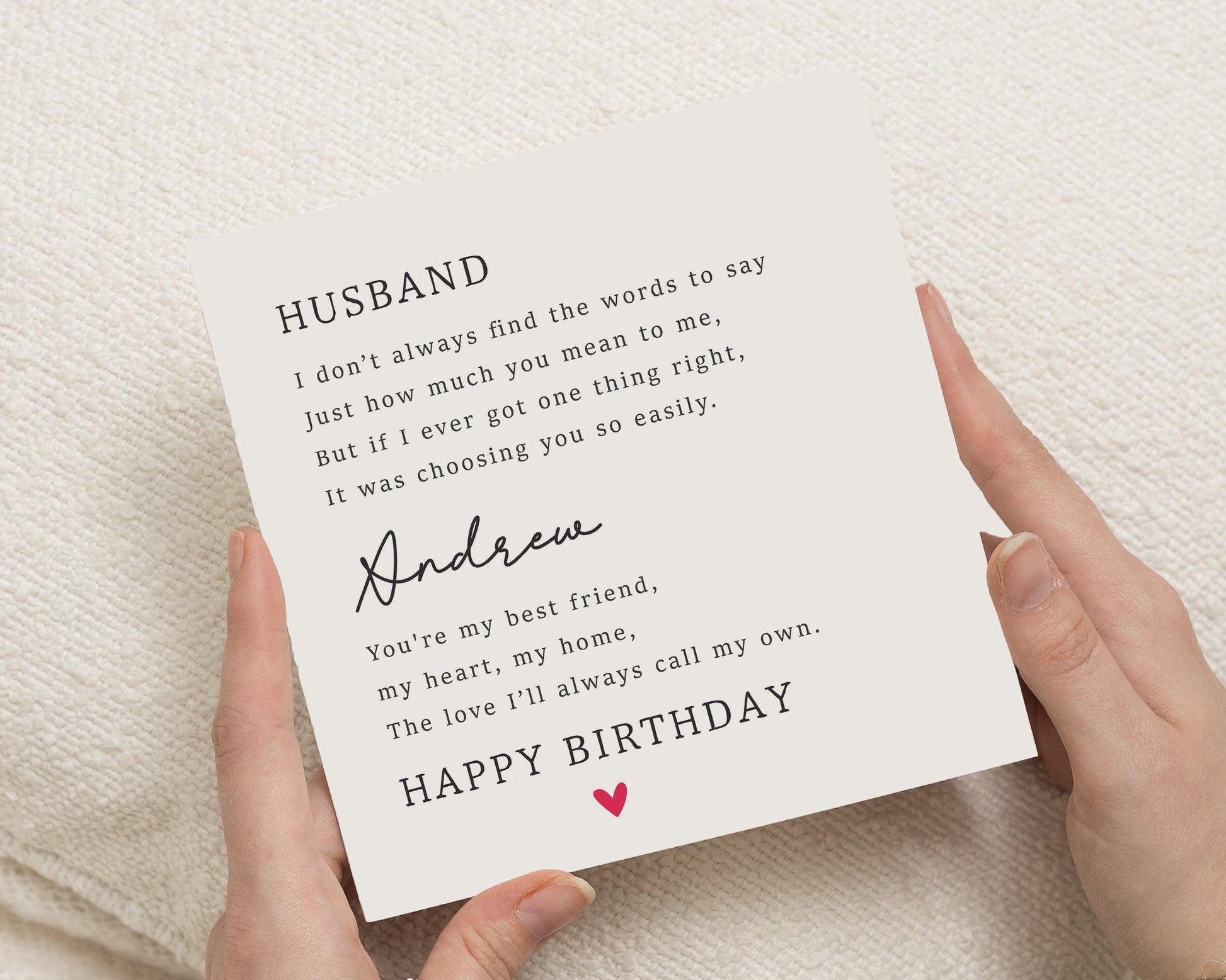 Birthday Card for Husband, Husband Birthday Card, Romantic Birthday Card for Him, Personalised Birthday Card, Poem Birthday Card