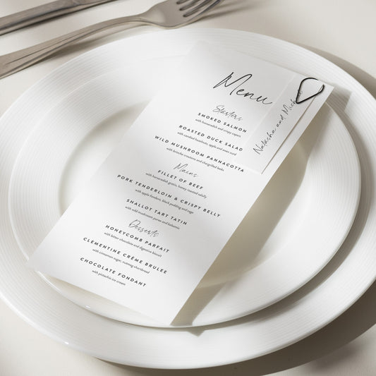 Elegant Wedding Menu And Name Card, Modern Menu Cards For Wedding Dinner, Personalised Menu With Guest Names, Modern Menu Card 'Natasha'