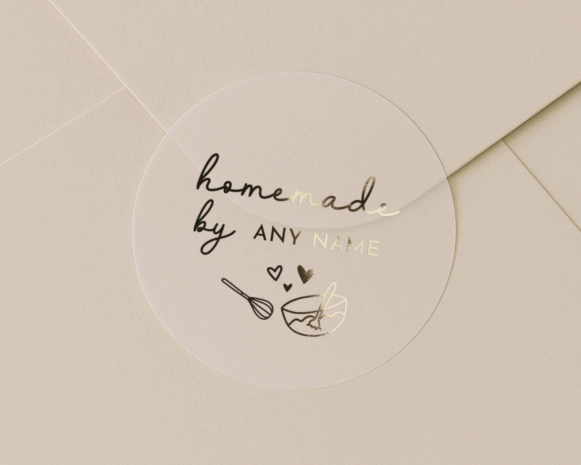 Homemade By Personalised Sticker, Custom Baking Label, Gold Foil Sticker, Homemade Gift Label, Personalised Bakery Sticker