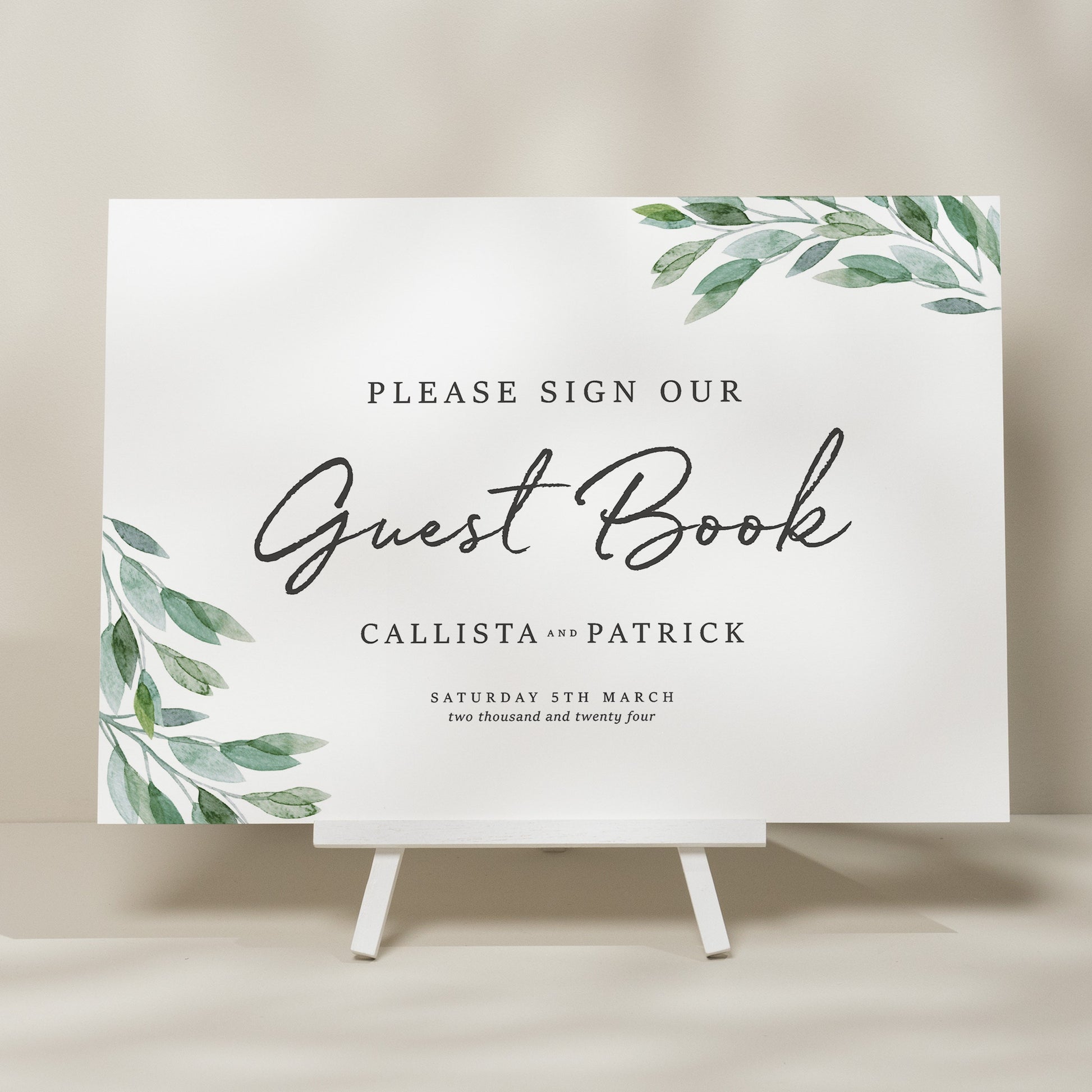 Botanical Greenery Wedding Guest Book Sign, Guest Wedding Sign, Sign Our Guest Book Wedding Sign, Wedding Signage, Foliage 'Callista'