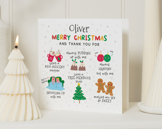 Personalised Christmas Card for Partner, Funny Christmas Card, Cute Christmas Card for Him or Her, Thank You Christmas Card
