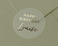 Happy Birthday Sticker, Personalised Birthday Sticker, Birthday Envelope Seal, Gold Foil Birthday Label, Custom Name Birthday Sticker
