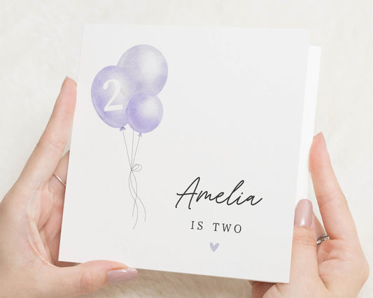 2nd Birthday Card for Girl, Personalised Two Year Old Birthday Card, Custom Name Birthday Card, Second Birthday Card for Daughter