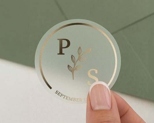 Personalised Wedding Sticker, Initials Sticker, Custom Date Sticker, Gold Foil Wedding Label, Envelope Seal, Wedding Favour Sticker